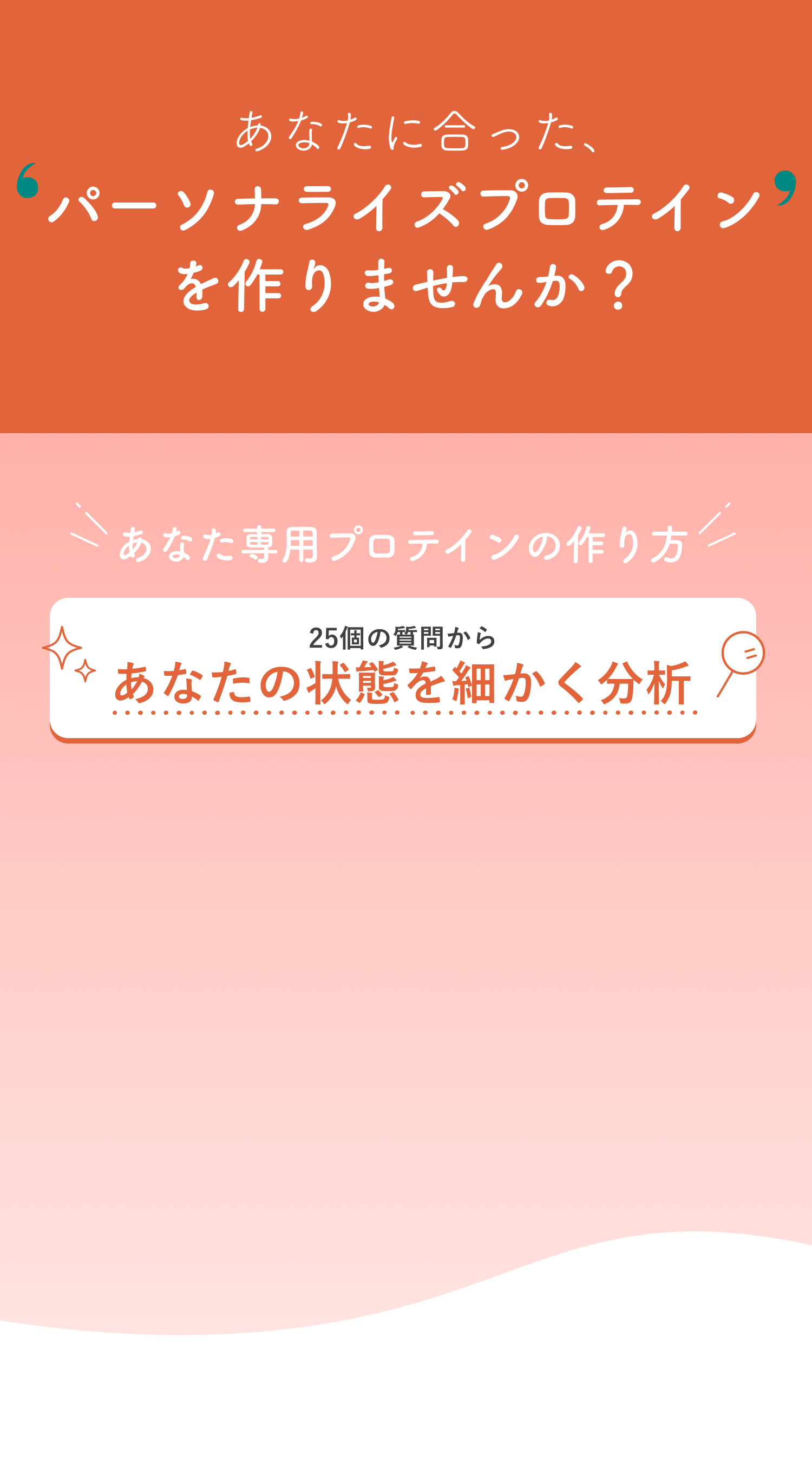 あなたに合った、パーソナライズプロテインを作りませんか? あなた専用プロテインの作り方 25個の質問からあなたの状態を細かく分析